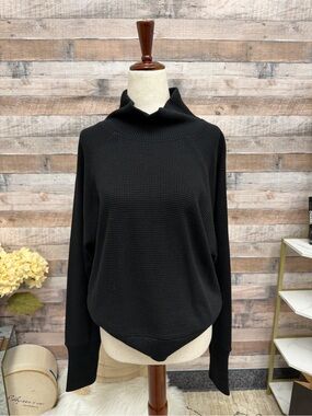 Alo black waffle knit long sleeve top w/ turtleneck small